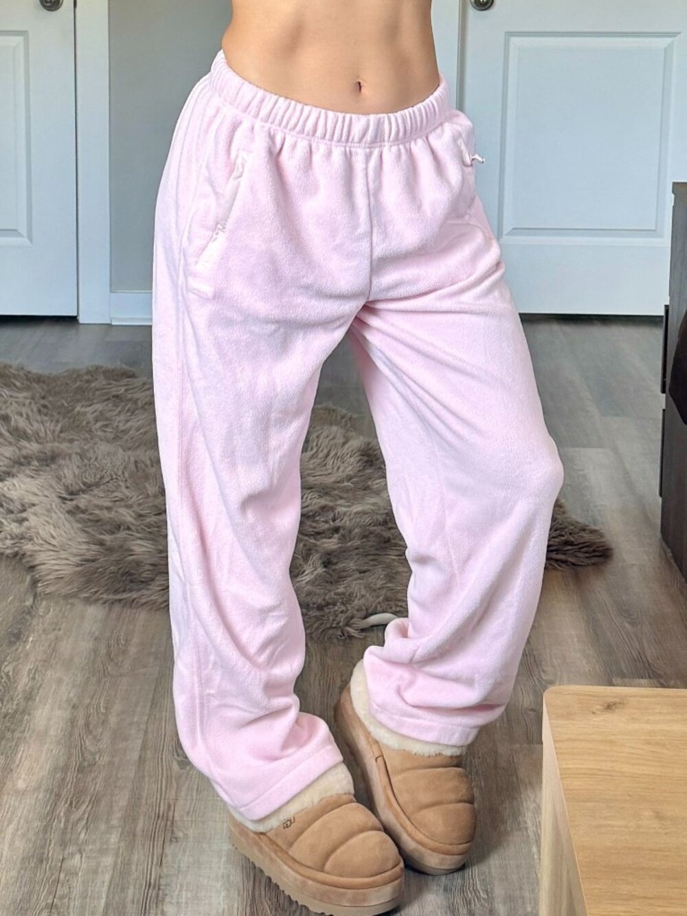 Skims Outdoor Fleece Straight Leg Pants Cherry Blossom Pink Small Cozy Lounge